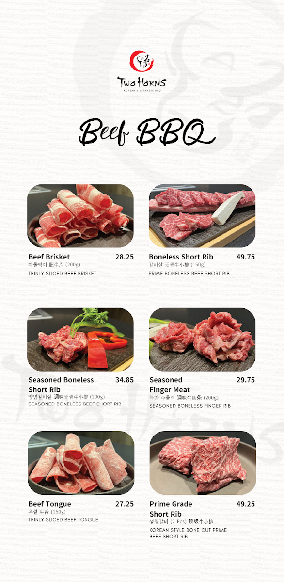 Menu, Two Horns Korean BBQ House