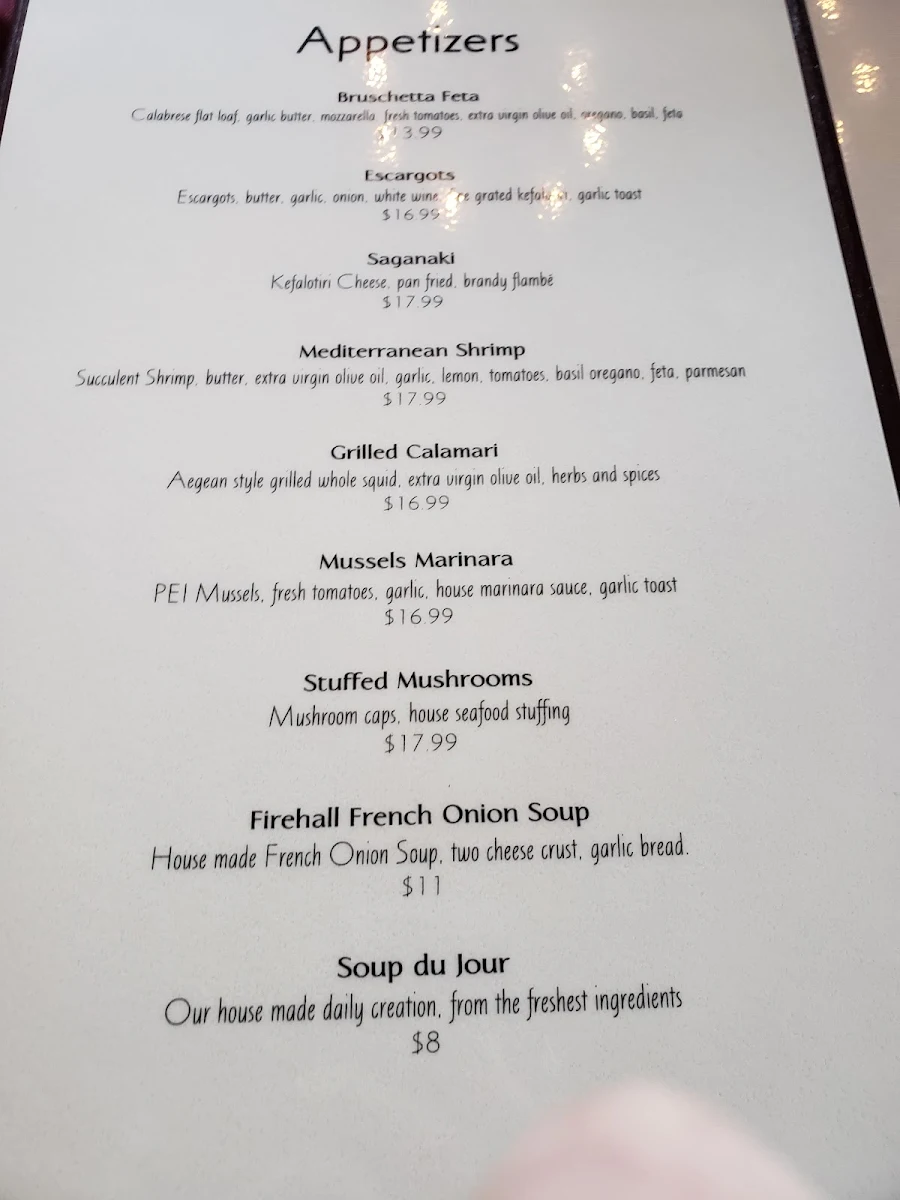 Menu, The Old Firehall Restaurant