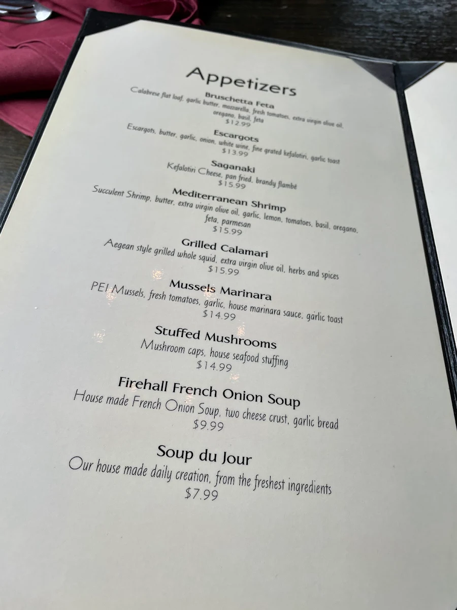Menu, The Old Firehall Restaurant