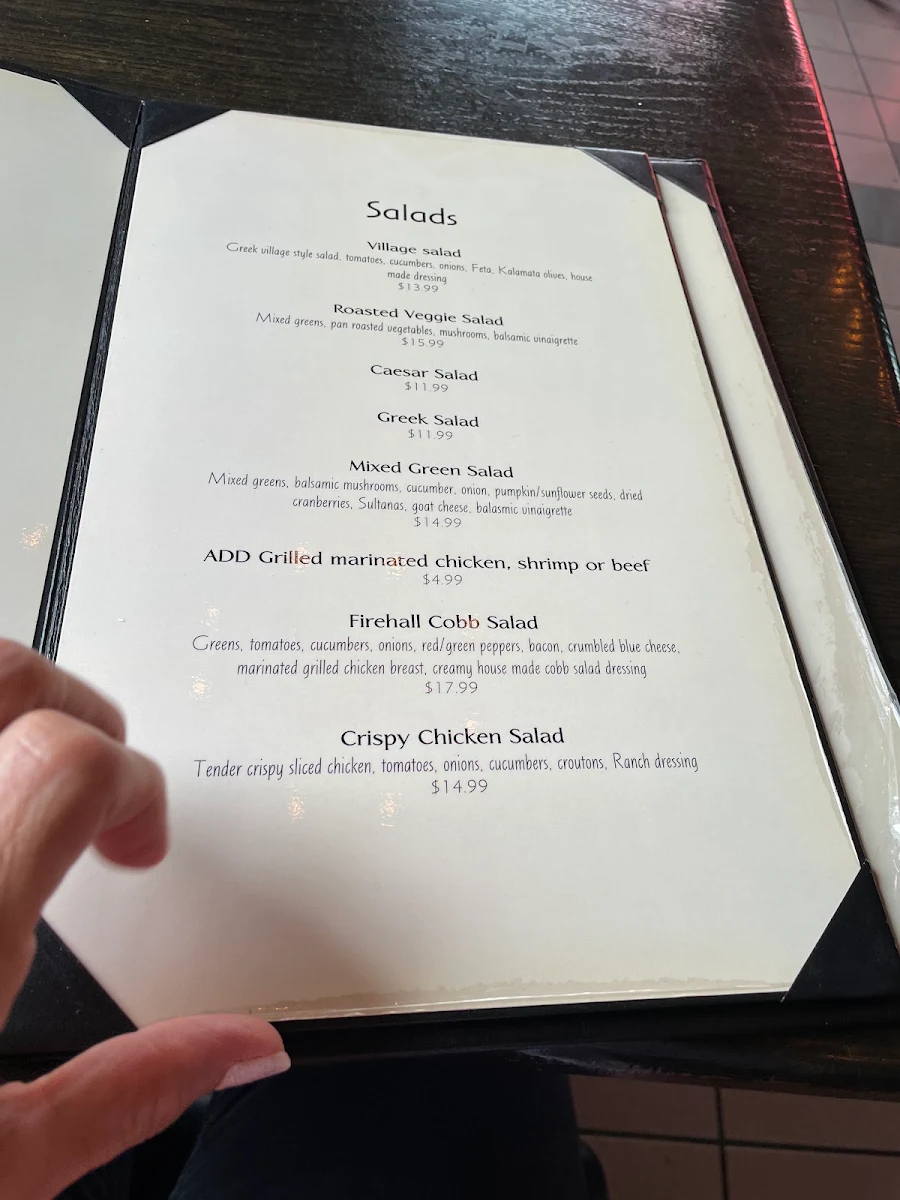 Menu, The Old Firehall Restaurant