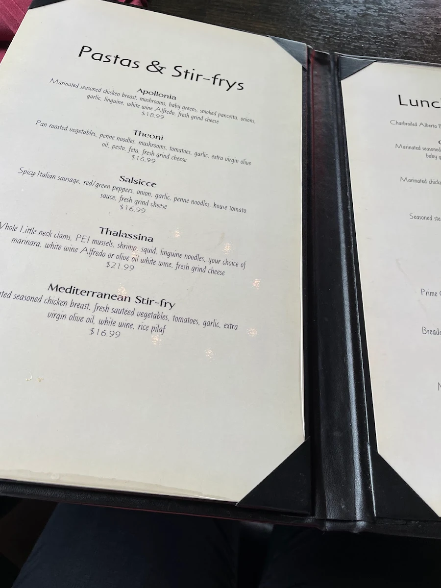 Menu, The Old Firehall Restaurant