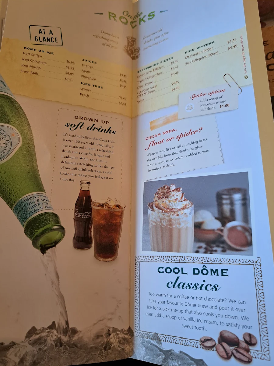 Menu, Dôme Café - Mullaloo