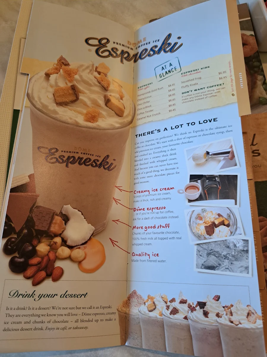 Menu, Dôme Café - Mullaloo