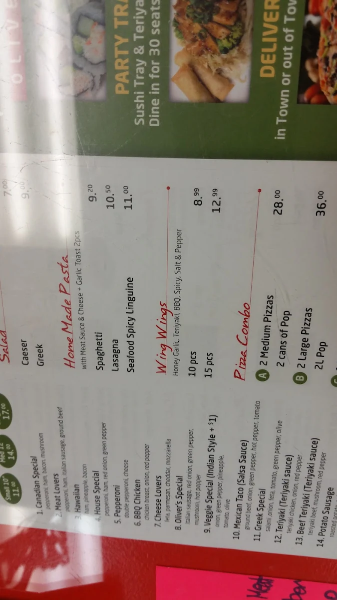 Menu, Pizza Rolla