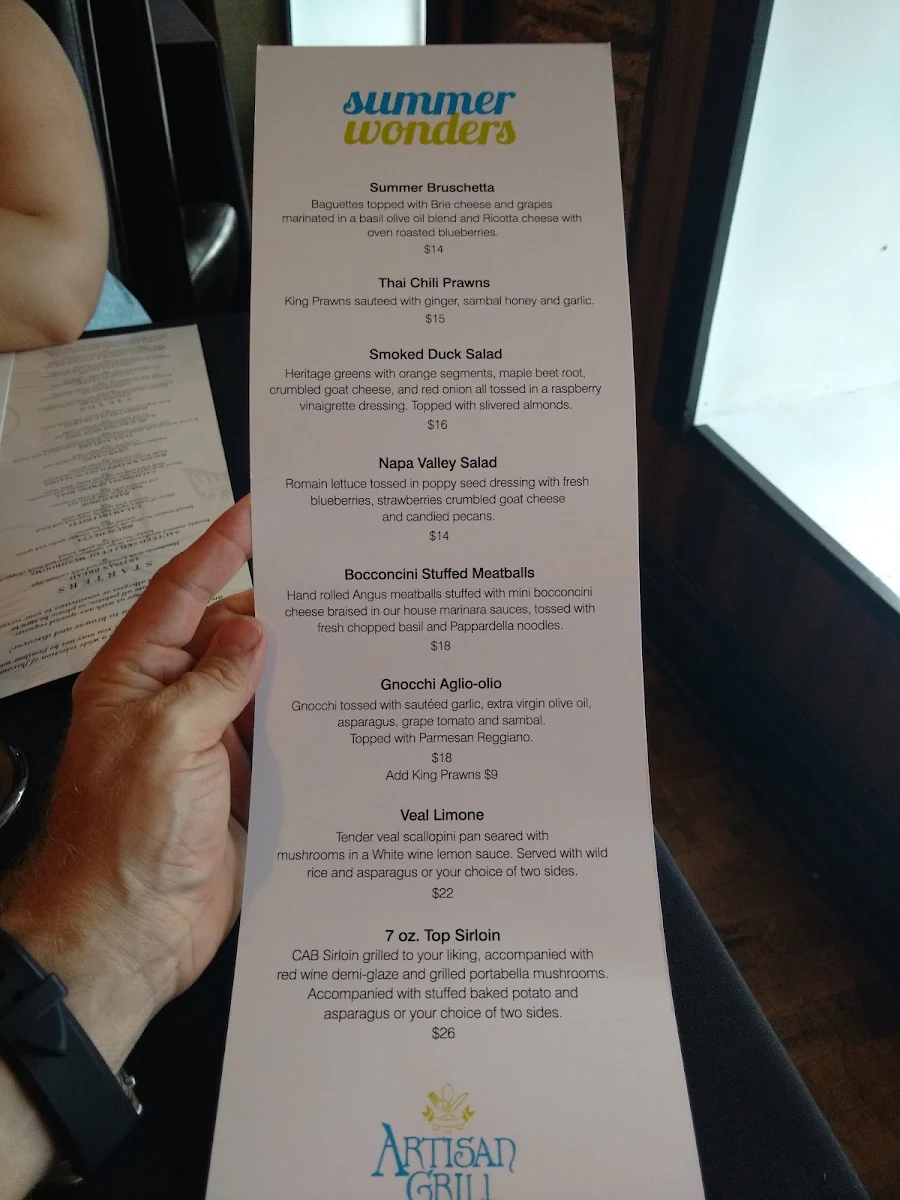 Menu, Artisan Grill