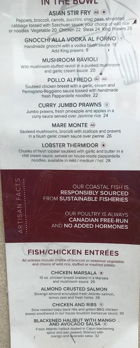 Menu, Artisan Grill