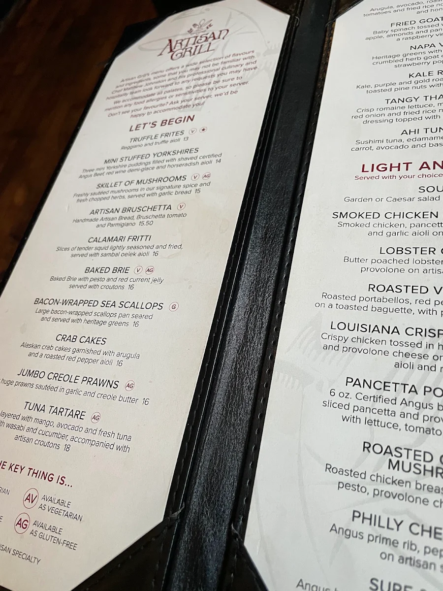 Menu, Artisan Grill