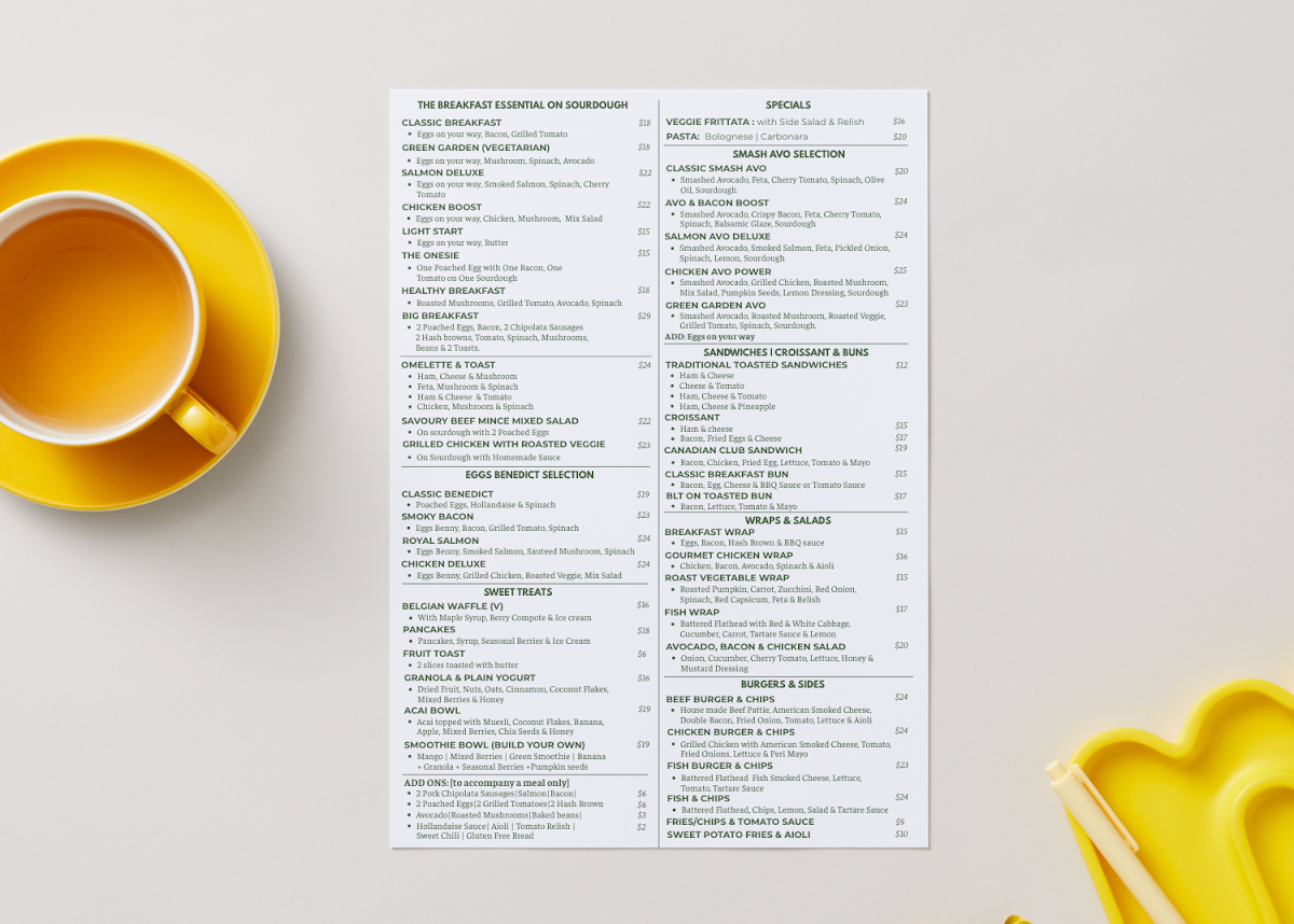 Menu, Black Pepper Cafe