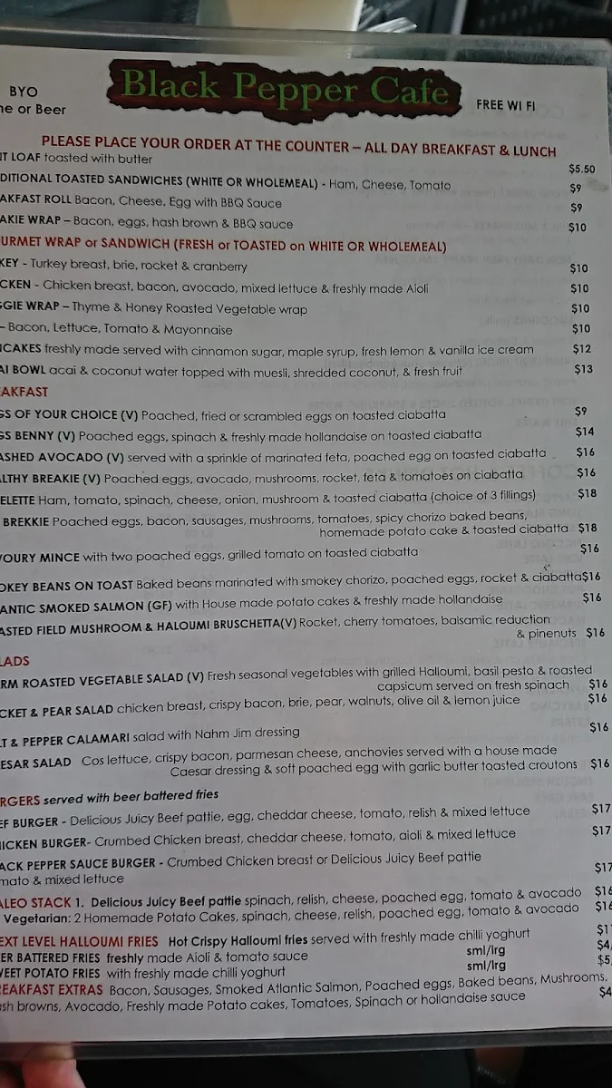 Menu, Black Pepper Cafe