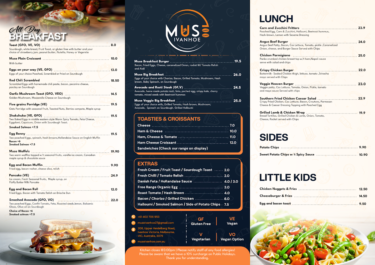 Menu, Muse Ivanhoe Cafe