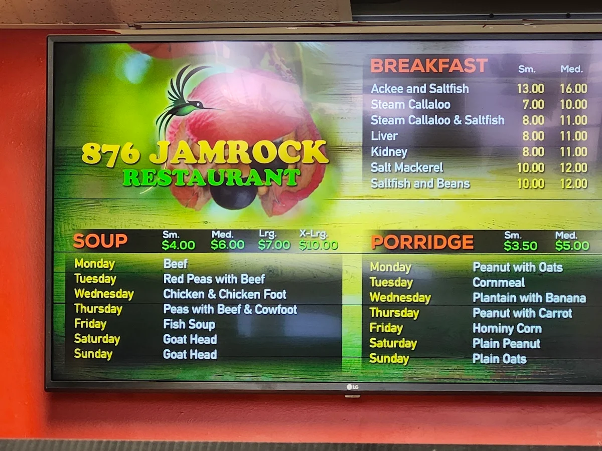 Menu, 876JamRock Restaurant