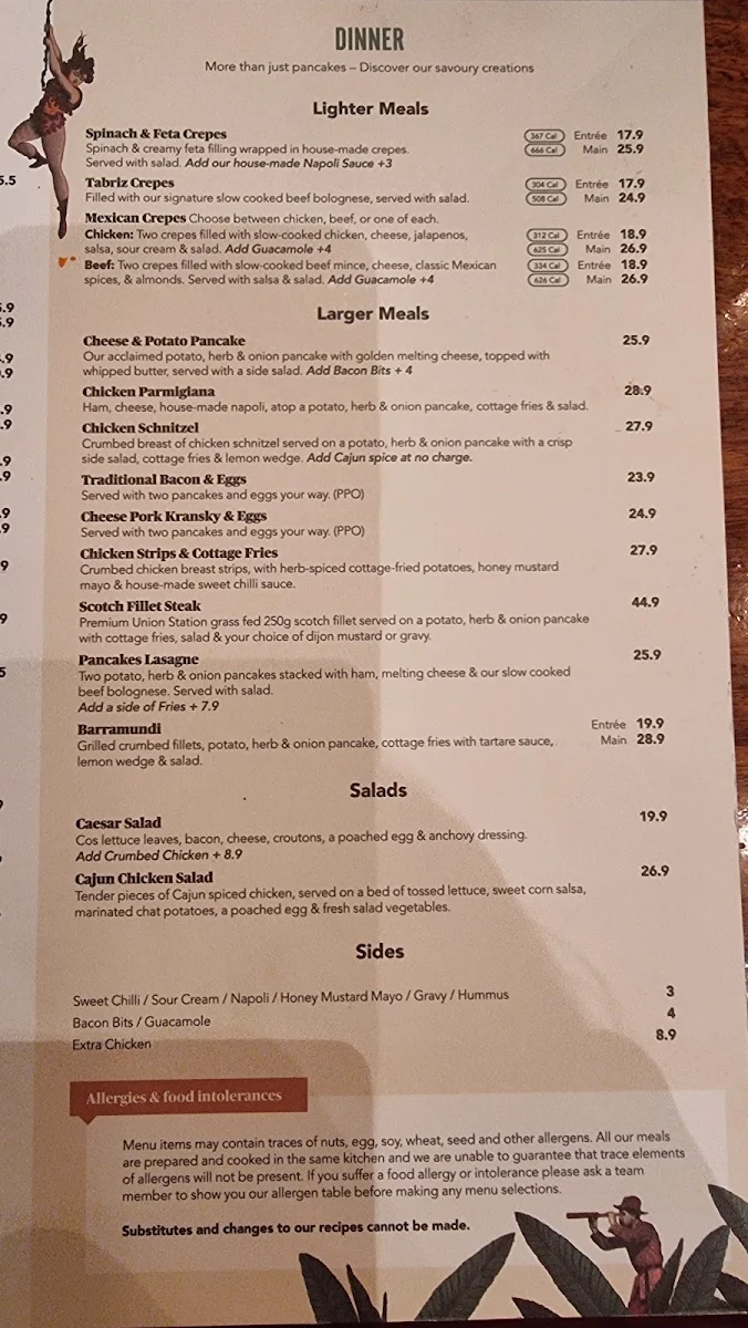 Menu, The Pancake Parlour