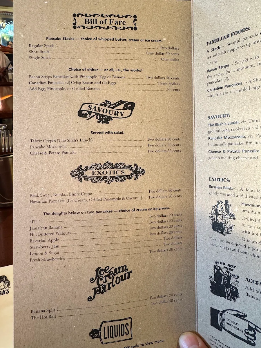 Menu, The Pancake Parlour
