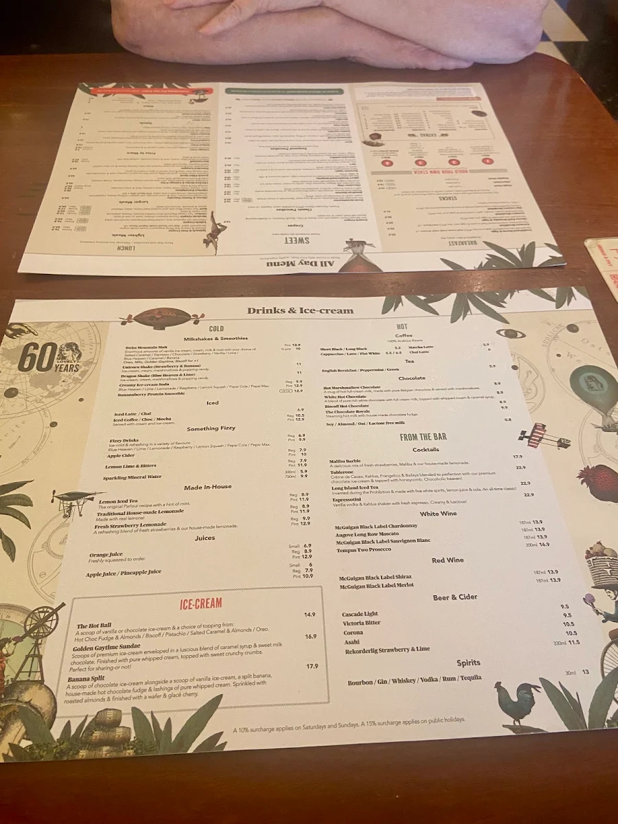Menu, The Pancake Parlour