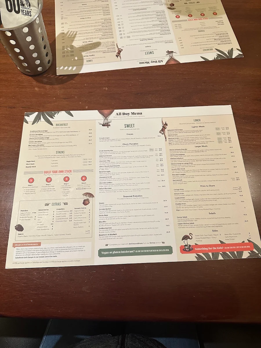 Menu, The Pancake Parlour