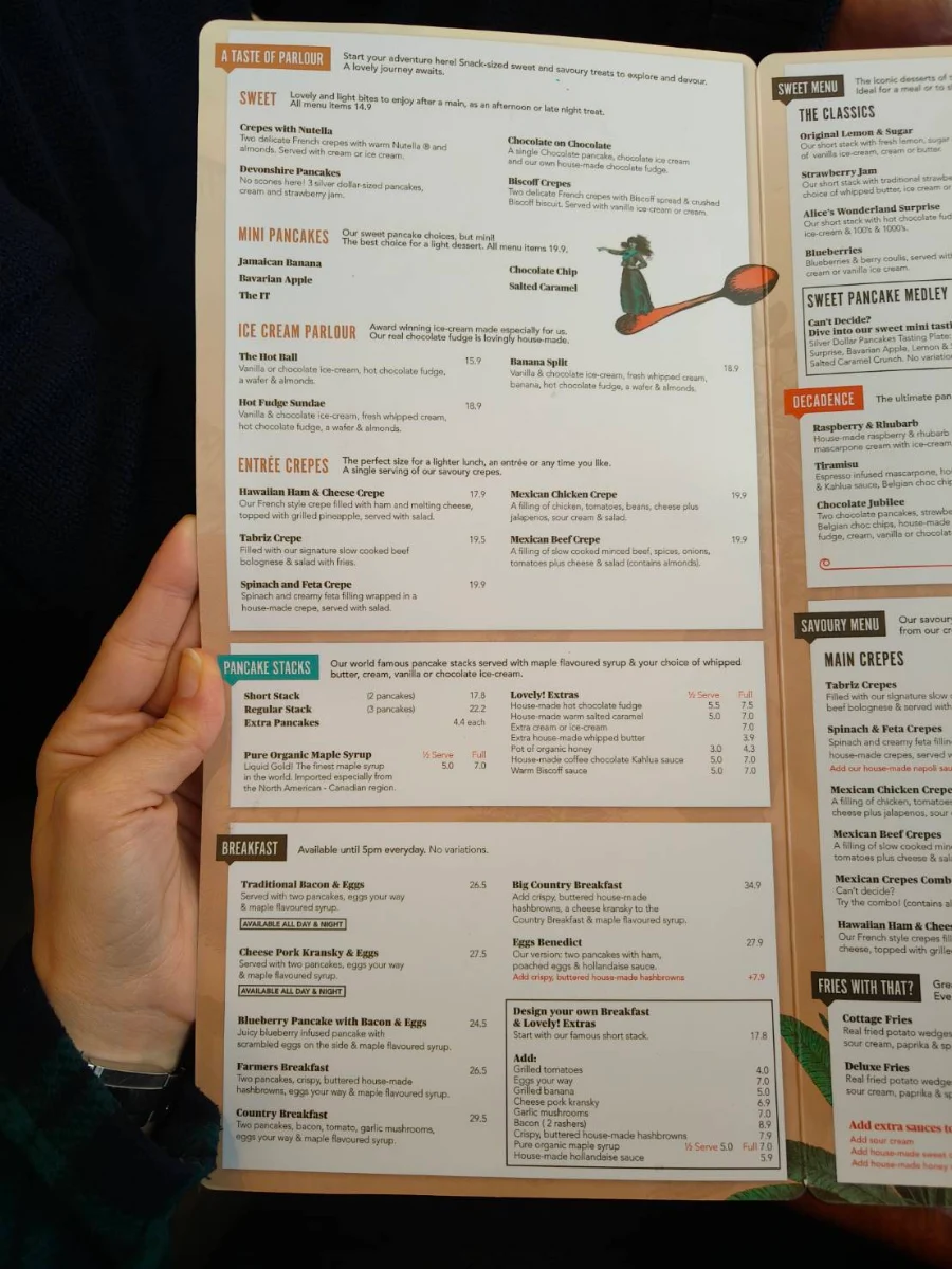Menu, The Pancake Parlour