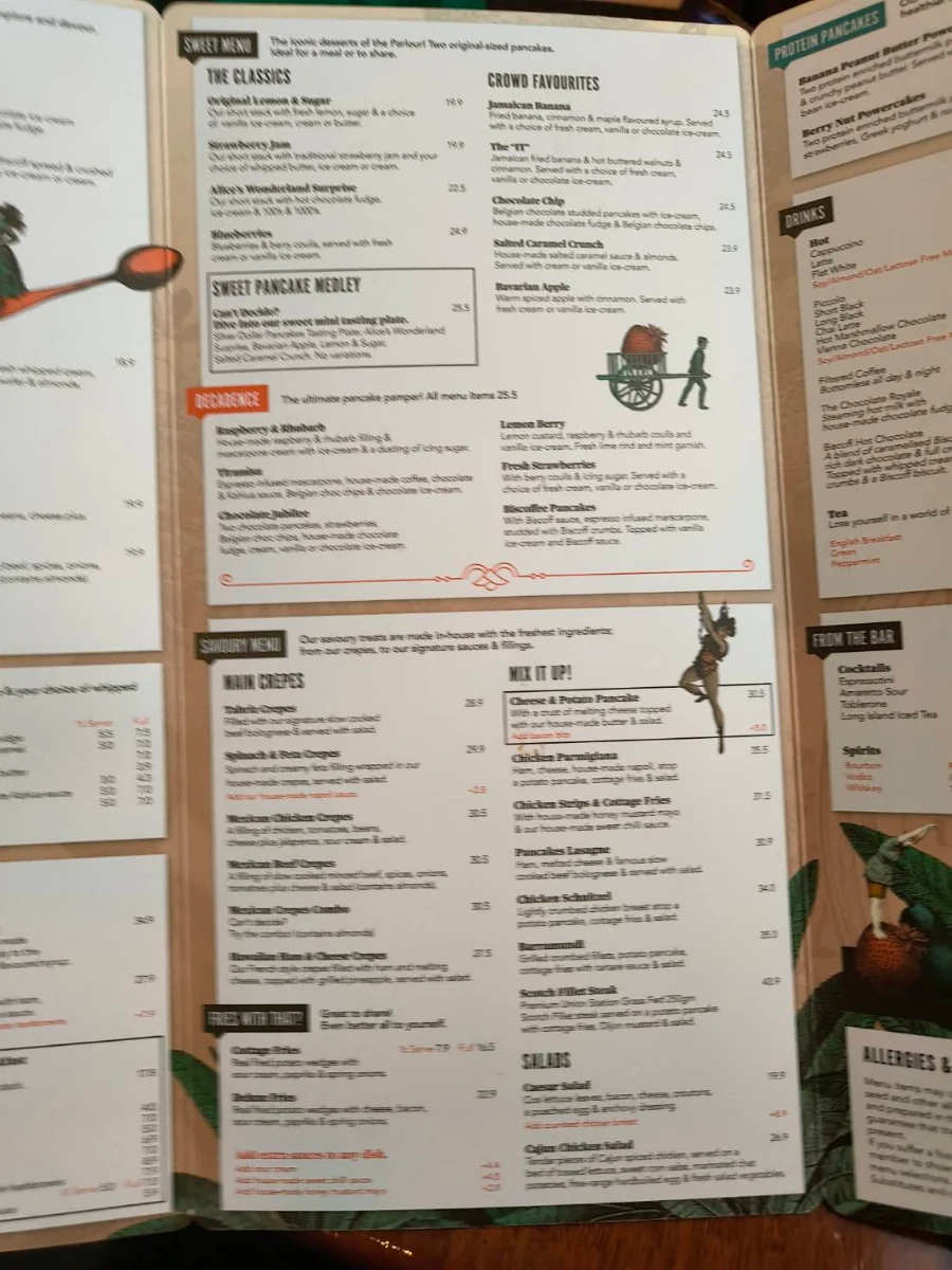 Menu, The Pancake Parlour