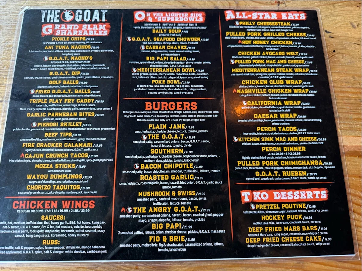 Menu, The Goat Tap & Eatery