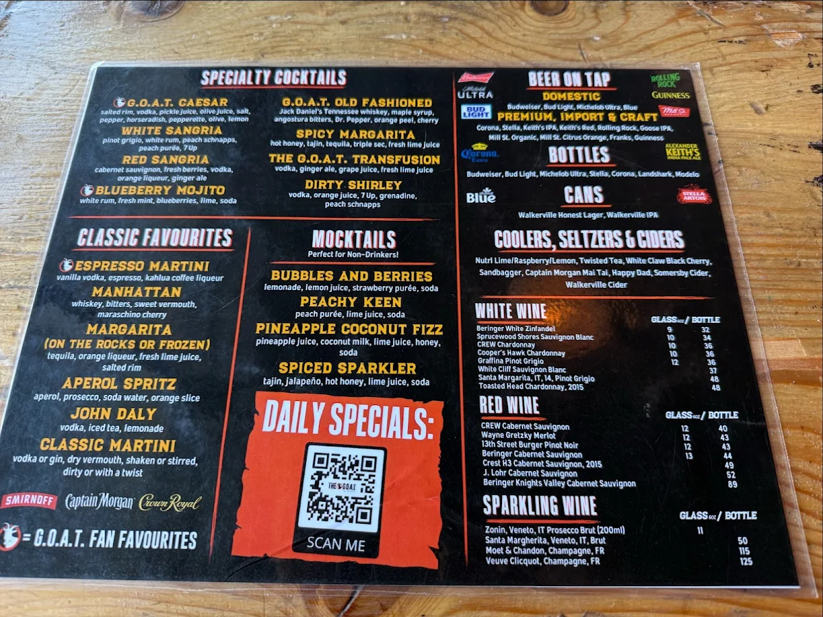 Menu, The Goat Tap & Eatery