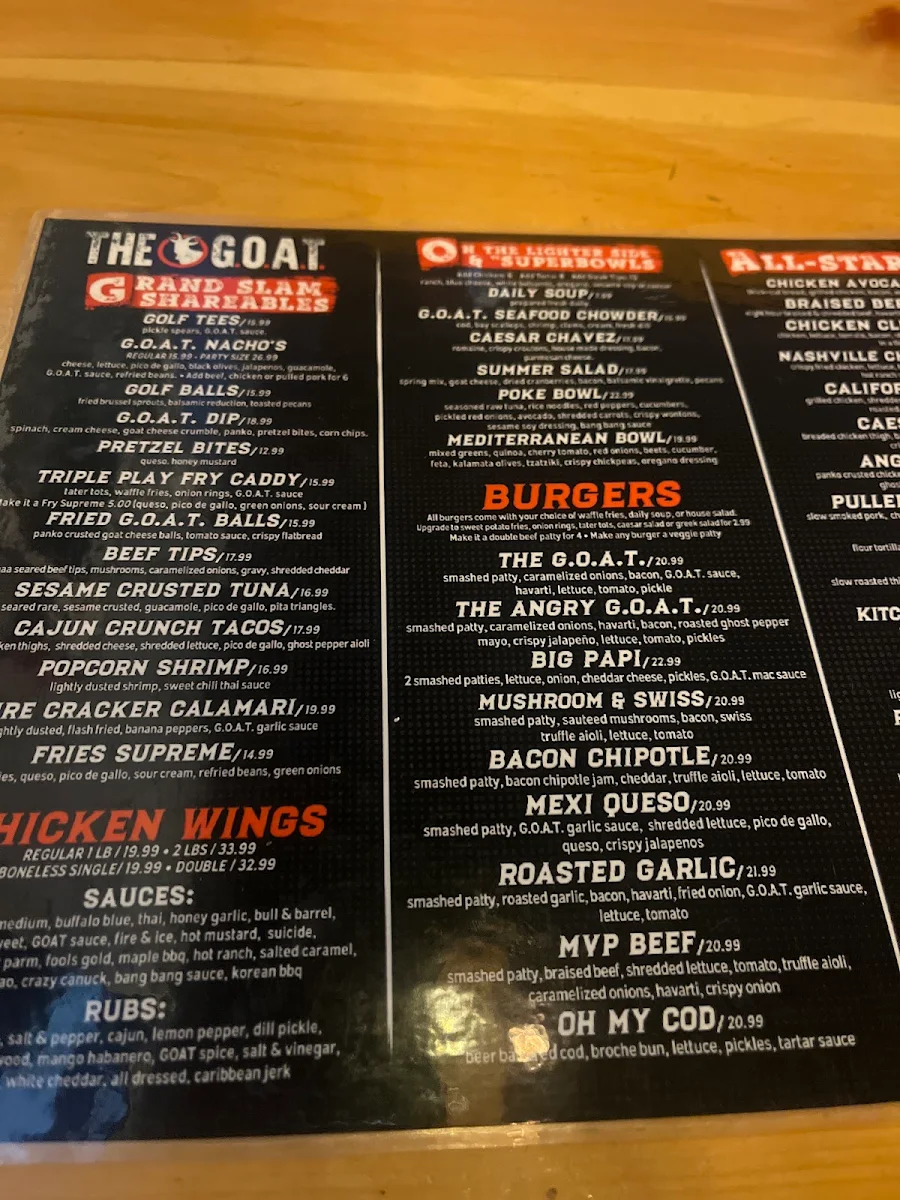 Menu, The Goat Tap & Eatery