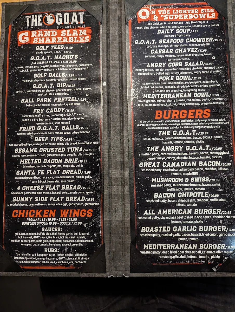 Menu, The Goat Tap & Eatery