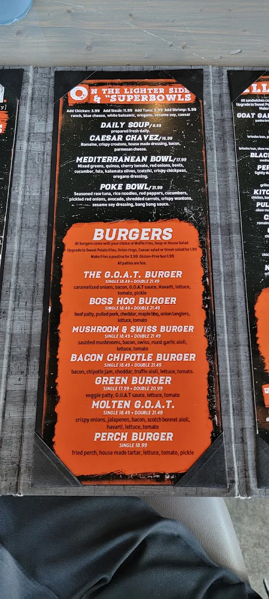 Menu, The Goat Tap & Eatery
