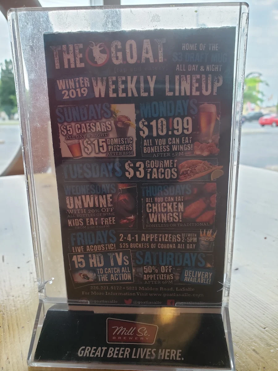 Menu, The Goat Tap & Eatery
