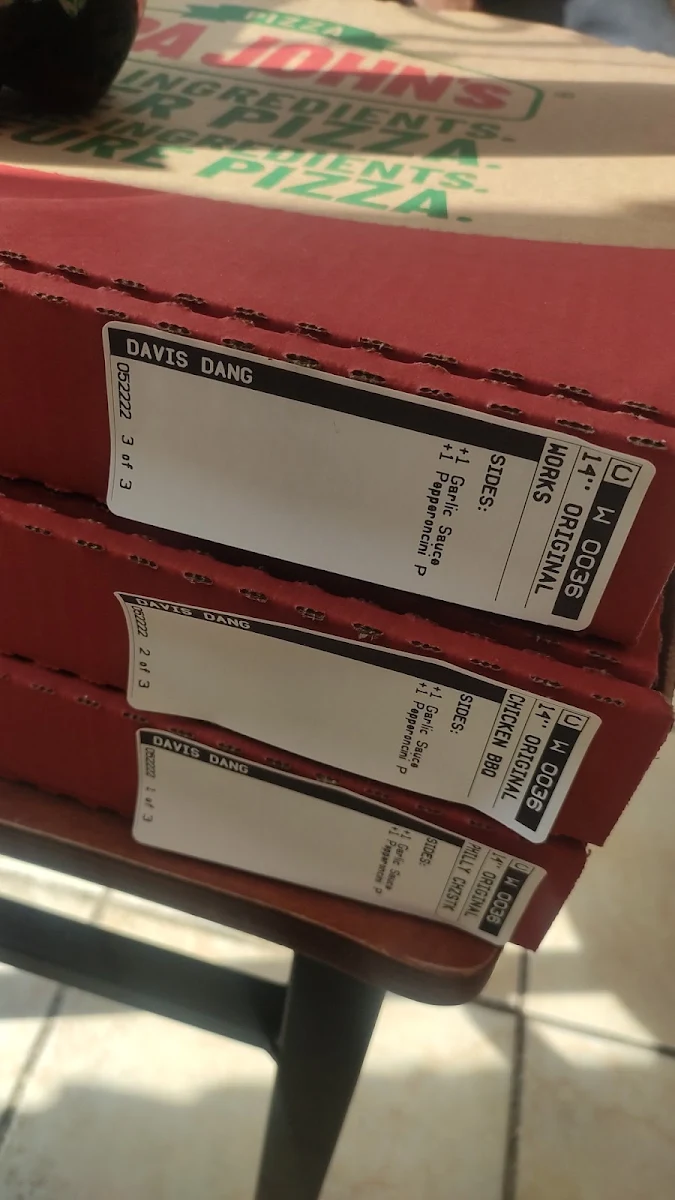 Menu, Papa Johns Pizza