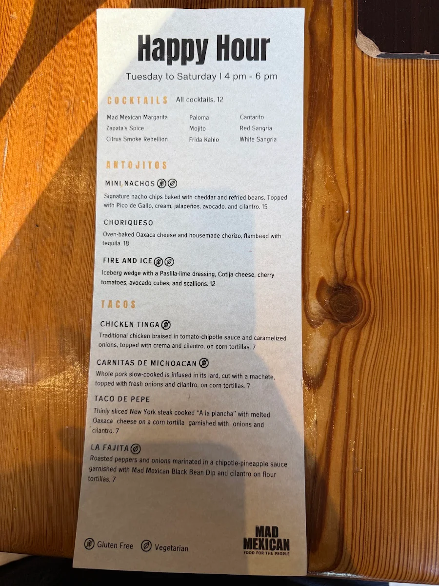 Menu, Mad Mexican Restaurant