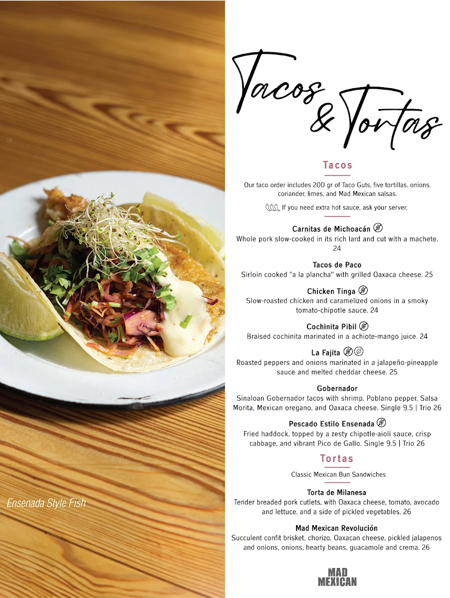 Menu, Mad Mexican Restaurant