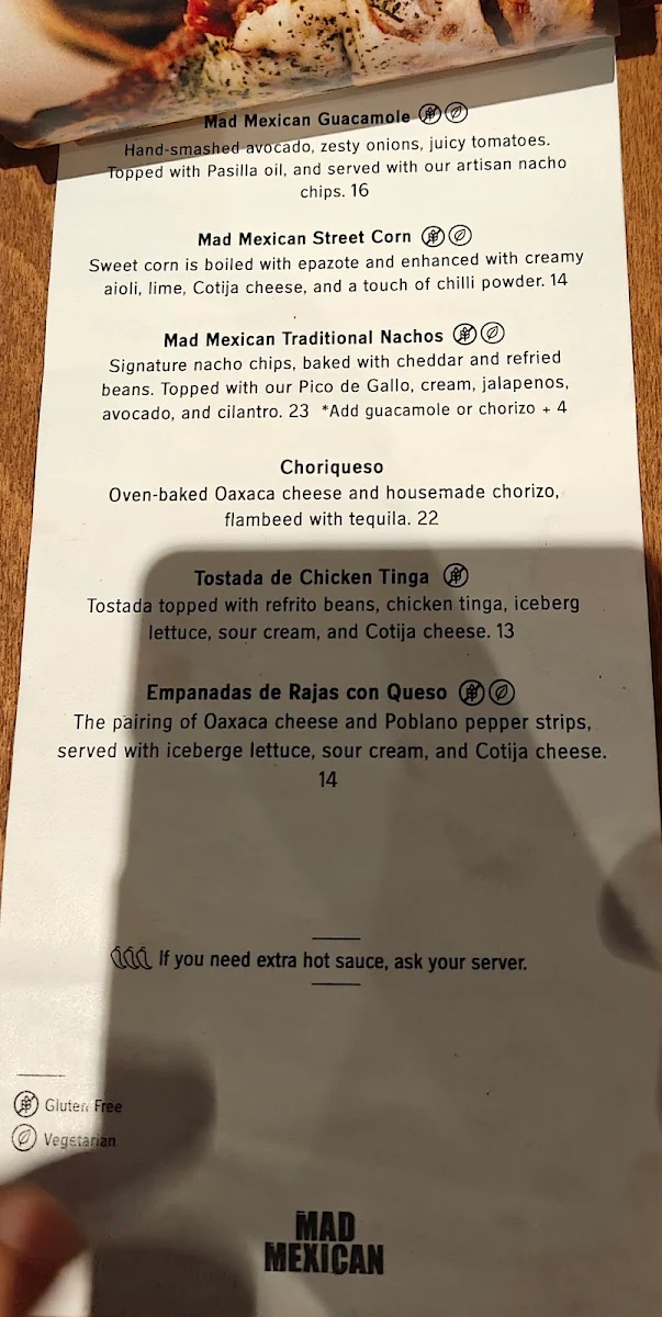 Menu, Mad Mexican Restaurant