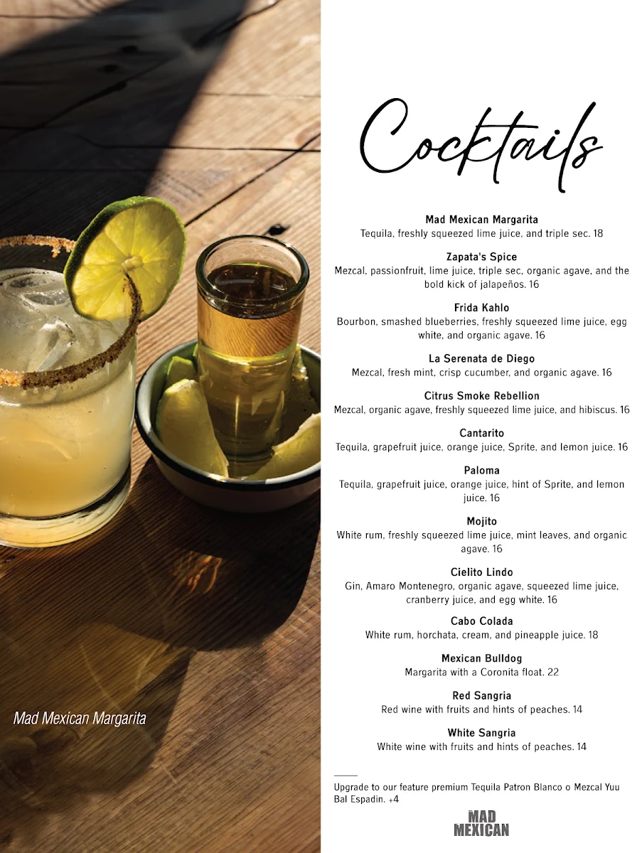 Menu, Mad Mexican Restaurant