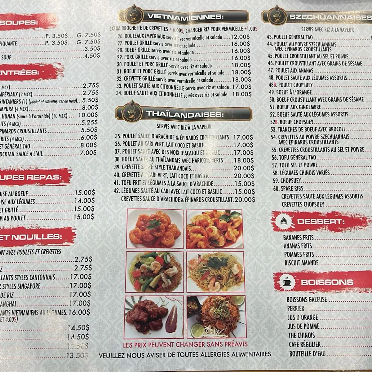 Menu, Restaurant Wingo (Napierville)