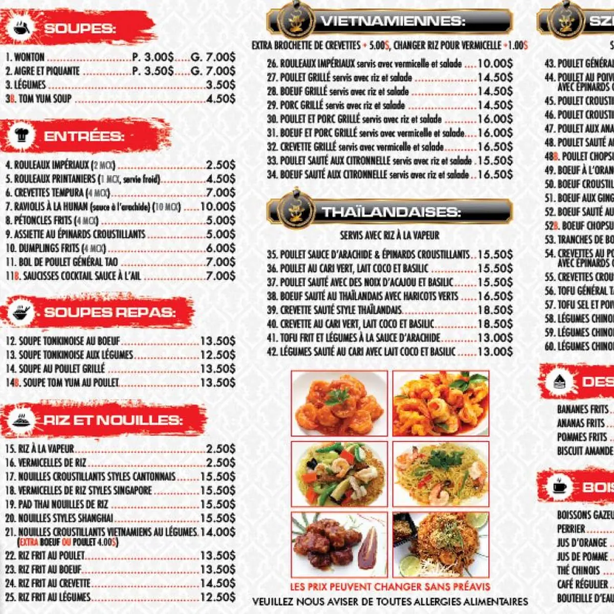 Menu, Restaurant Wingo (Napierville)