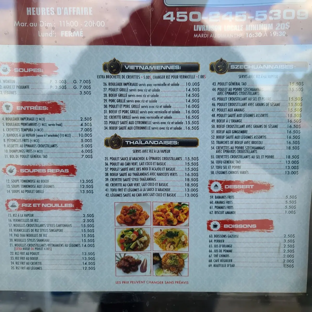 Menu, Restaurant Wingo (Napierville)