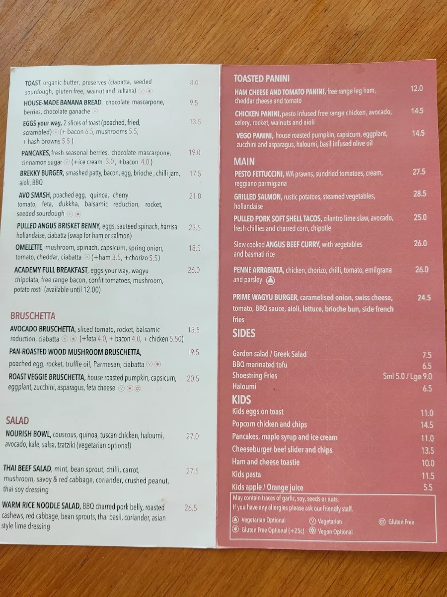 Menu, Academy