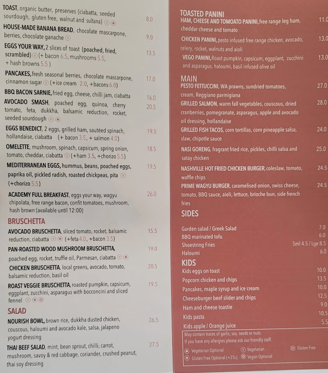 Menu, Academy