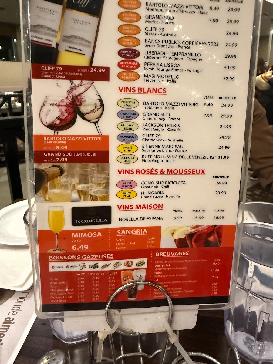 Menu, Buffet des Continents - Gatineau