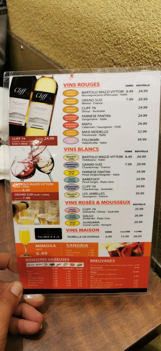 Menu, Buffet des Continents - Gatineau