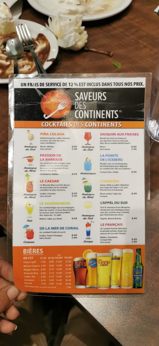 Menu, Buffet des Continents - Gatineau