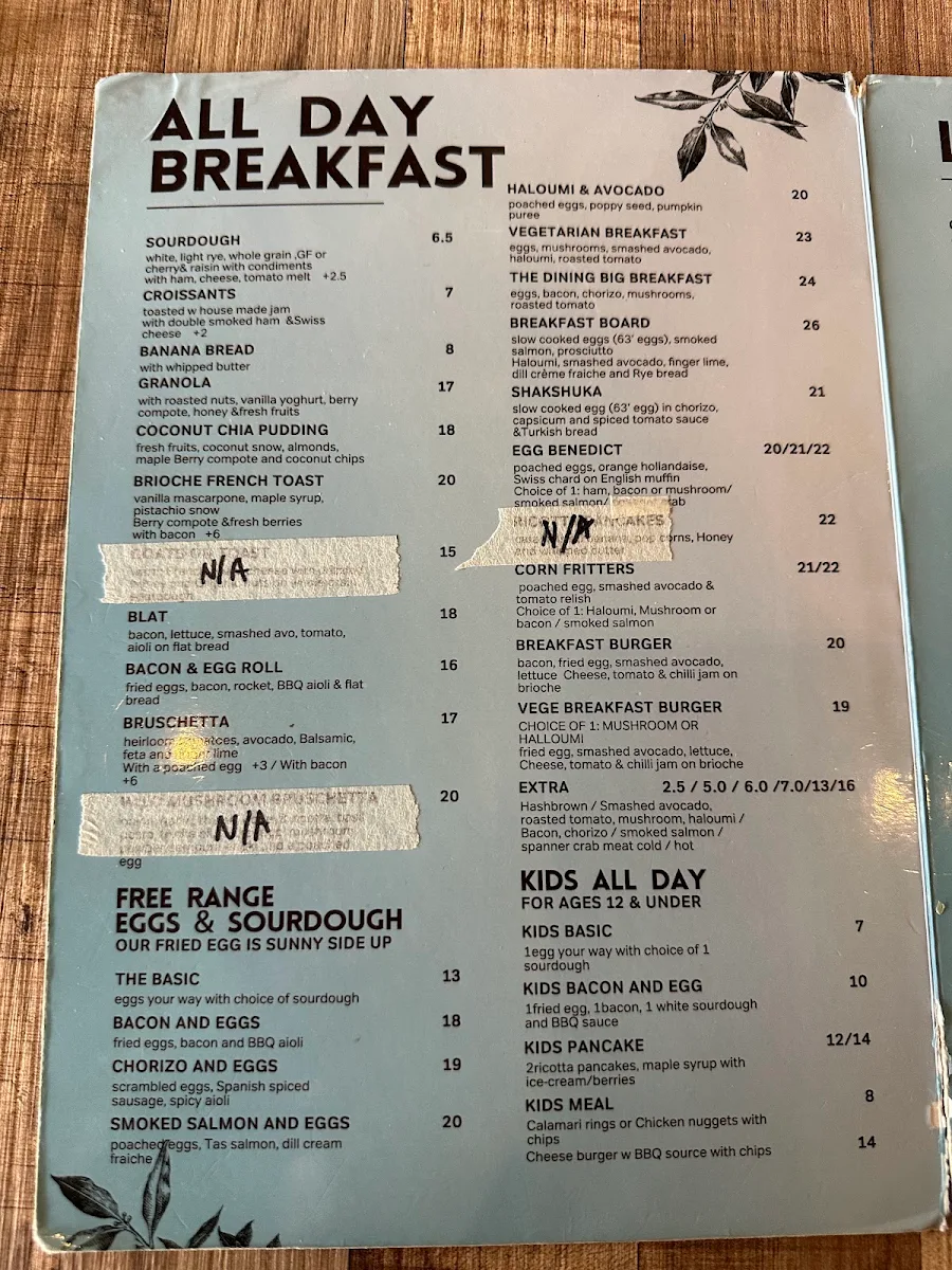 Menu, The Dining & Co North Ryde