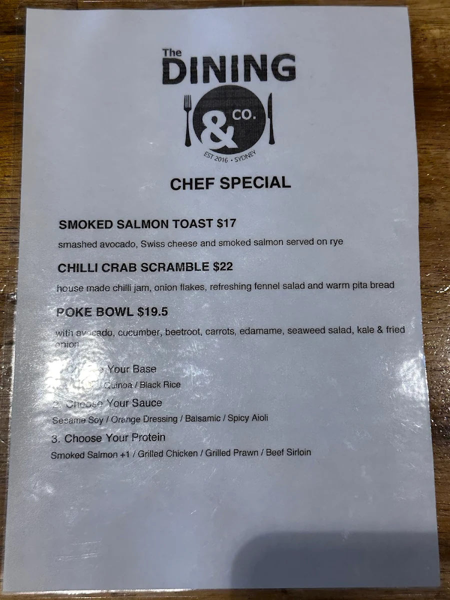 Menu, The Dining & Co North Ryde