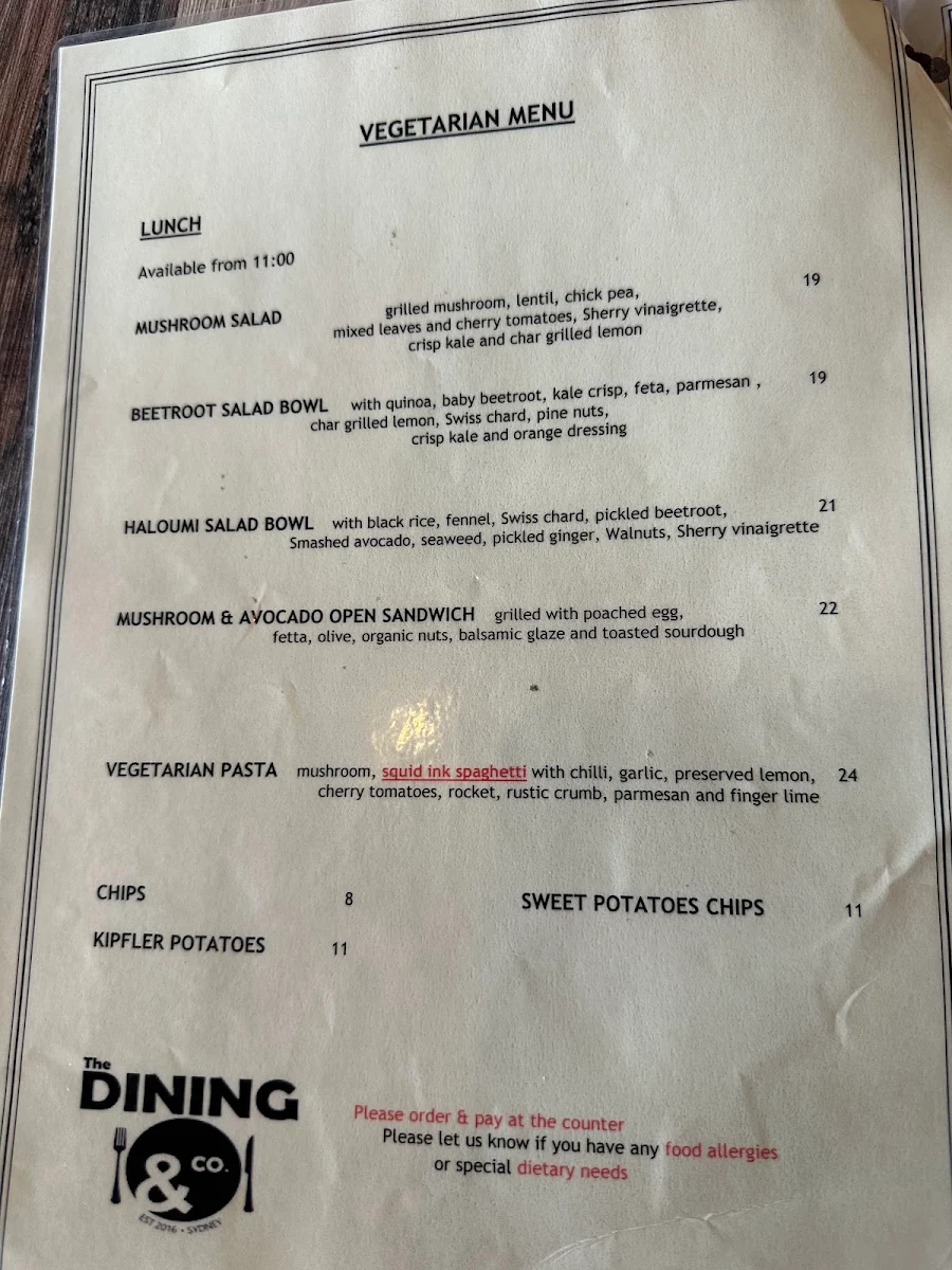 Menu, The Dining & Co North Ryde