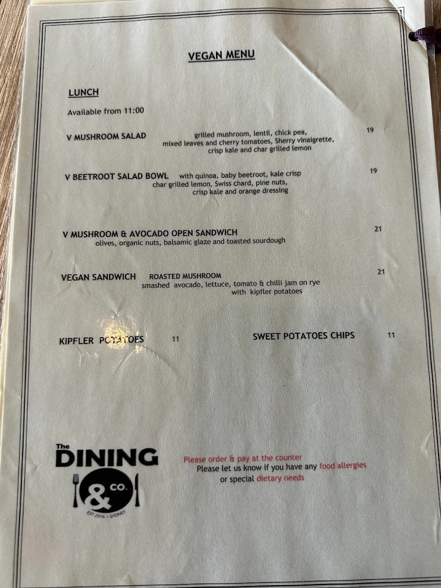 Menu, The Dining & Co North Ryde