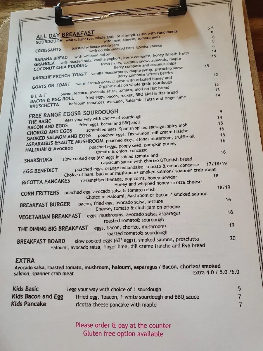 Menu, The Dining & Co North Ryde
