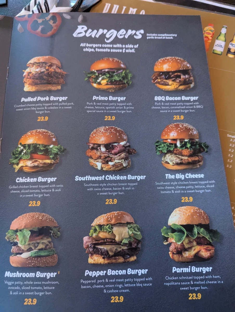 Menu, Caffe Primo