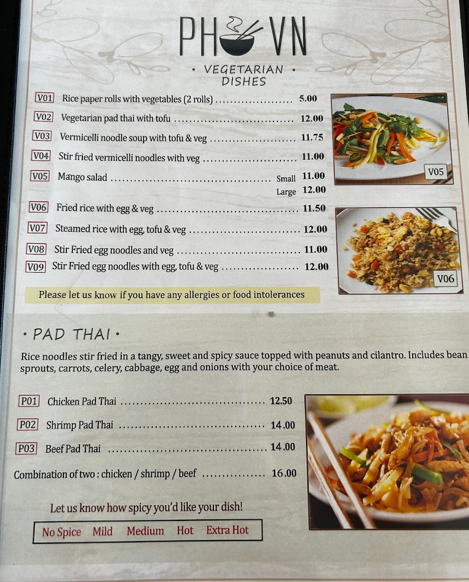 Menu, PHO VN Restaurant