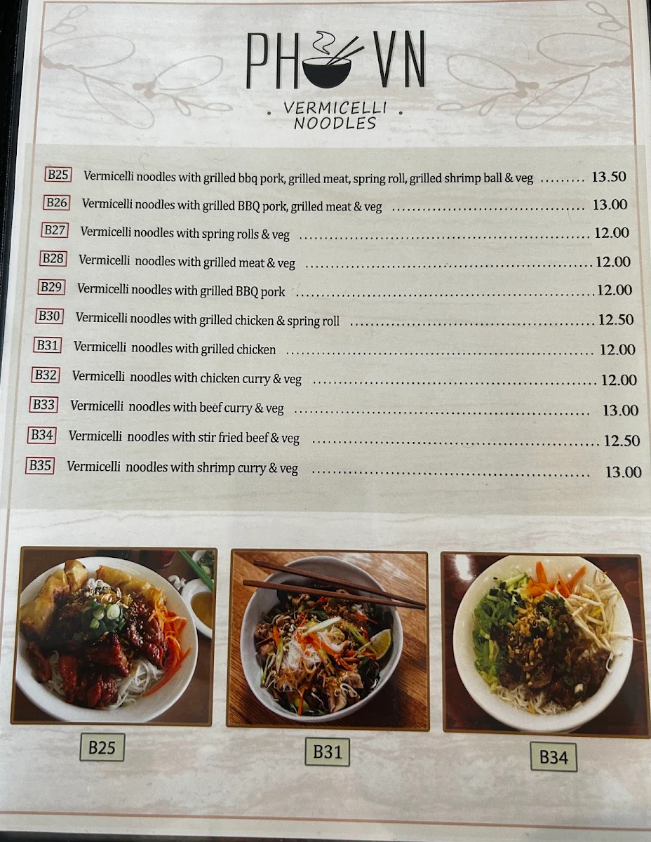 Menu, PHO VN Restaurant