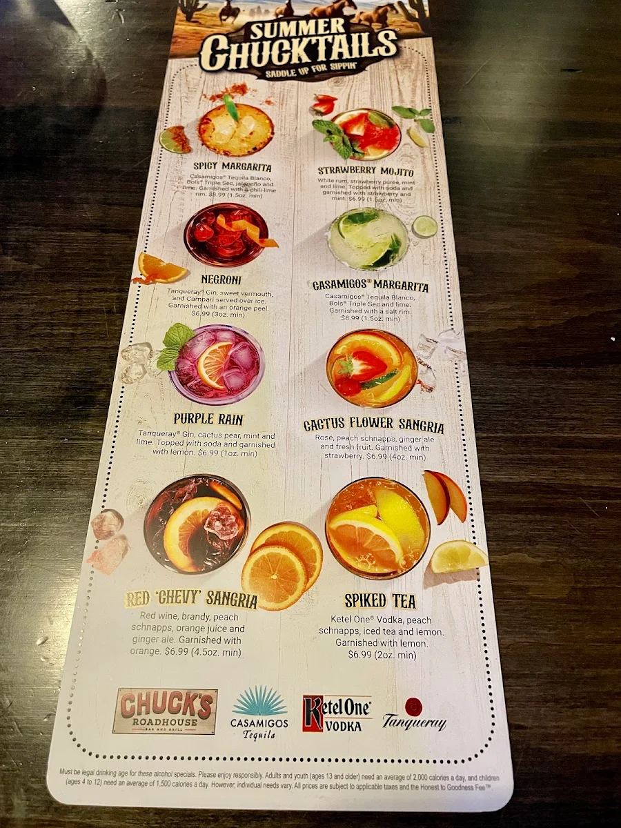 Menu, Chuck's Roadhouse Bar & Grill