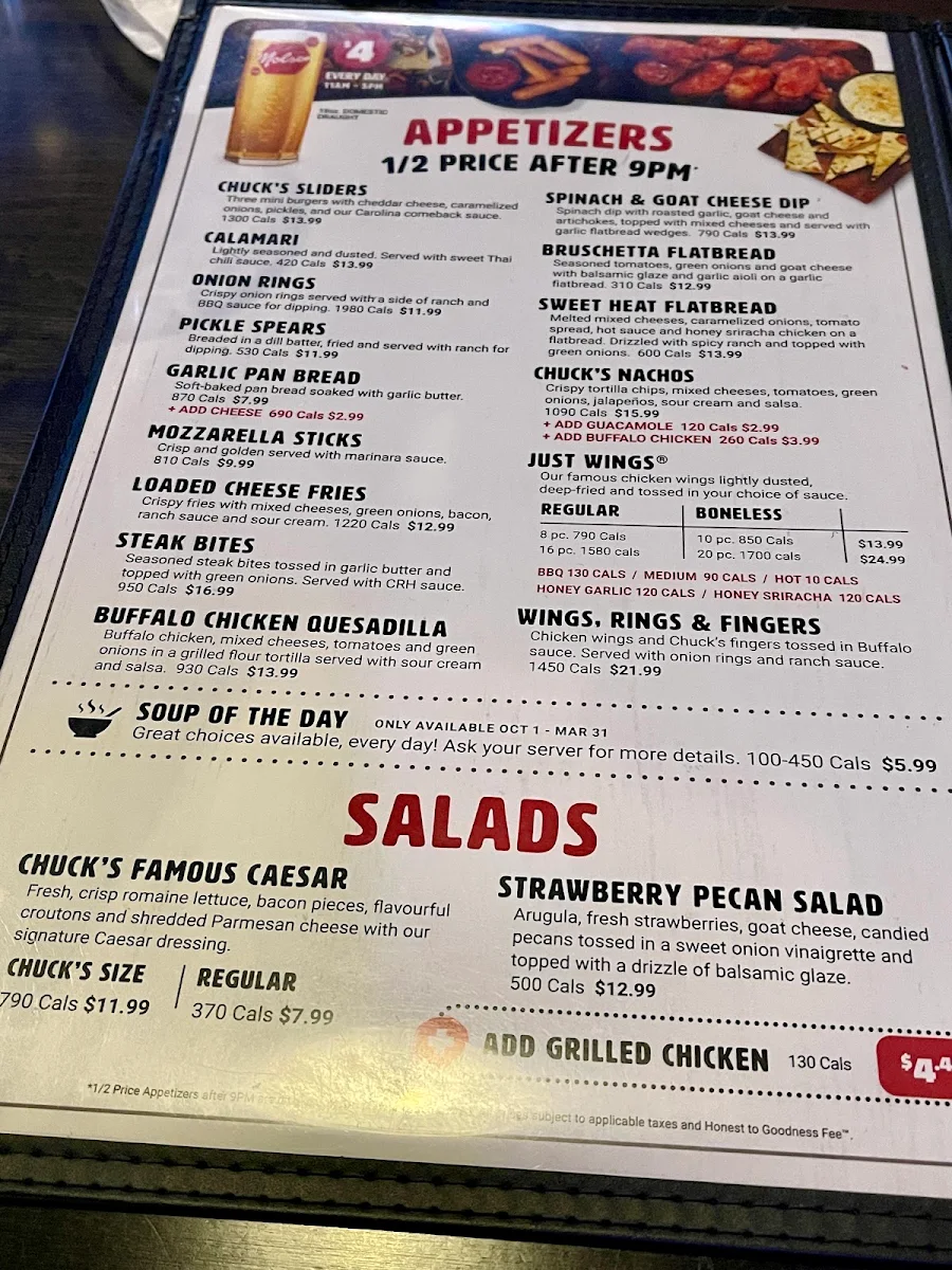 Menu, Chuck's Roadhouse Bar & Grill